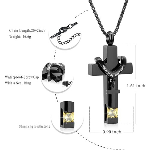 Cross Urn Necklace for Ashes with Birthstone Keepsake 1