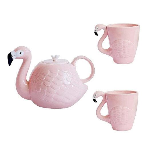 Flamingo Teapot Set Pink Porcelain 1-Piece 2
