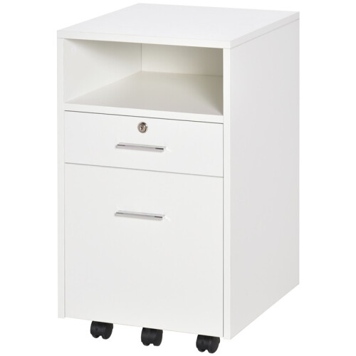 Lockable Two-Drawer Filing Cabinet, with Wheels - White 1
