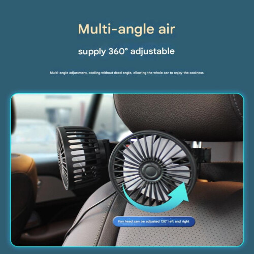 Dual-Head USB Car Fan for Rear Seat Cooling 2