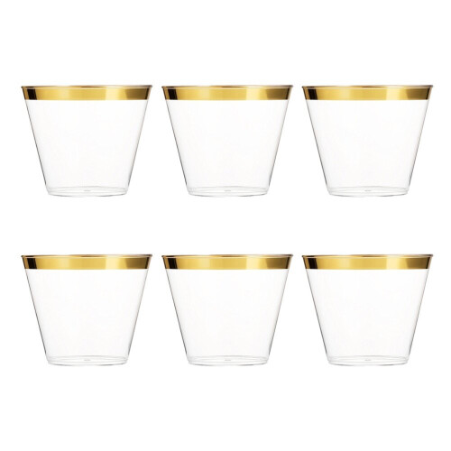 Gold Rimmed Clear Plastic Cups 9 oz 6 Pack 1