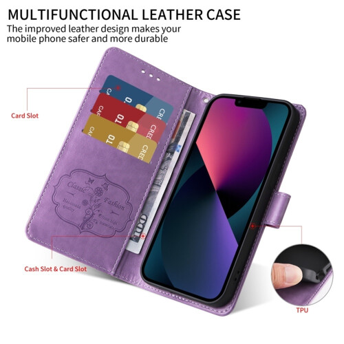 Purple Embossed Butterfly Flower Flip Leather Case for 2