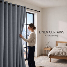 (66" x 84" In (Single Panel), Grey) 100% Blackout Ringtop Curtain- 260GSM Thermal Insulated Eyelet Curtains with Free Tiebacks