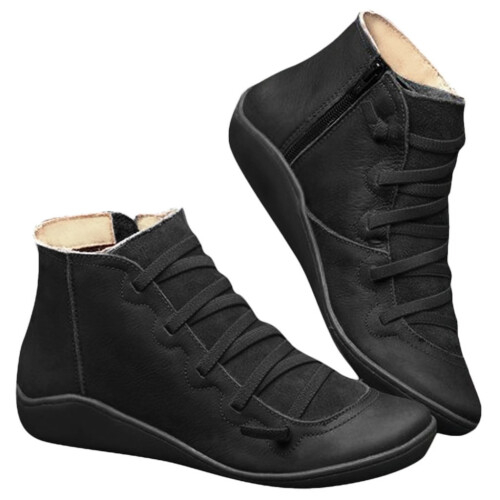 Women's Leather Retro Boots with Studs Flat Casual Lace-Up 2