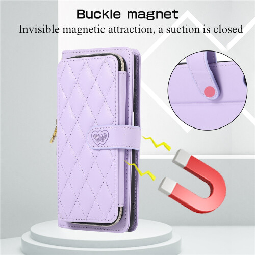 Purple Leather Wallet Case with Strap for Samsung Galaxy 2