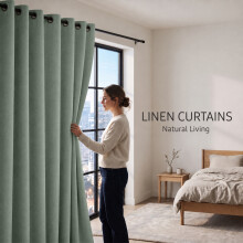 (66W x 54D-Curtain Pair, Sage Green) 260GSM Linen Curtains Blackout Thermal Insulated Drapes | 100% Light Blocking & Ready Made