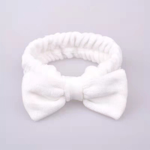 Bowknot Headband Solid Color Wide Plush Headband White 1