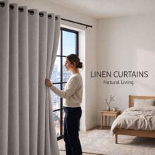 (66W x 54D-Curtain Pair, Mocha) 260GSM Linen Curtains Blackout Thermal Insulated Drapes | 100% Light Blocking & Ready Made