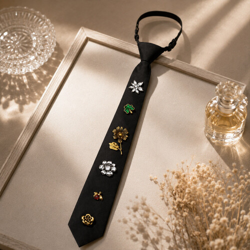 Black Polyester Tie With Clover Pattern For Adults And Accessories Costume 1