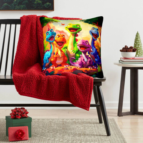 Cartoon Dinosaur Throw Pillow Cover 18x18 Inch Linen 2