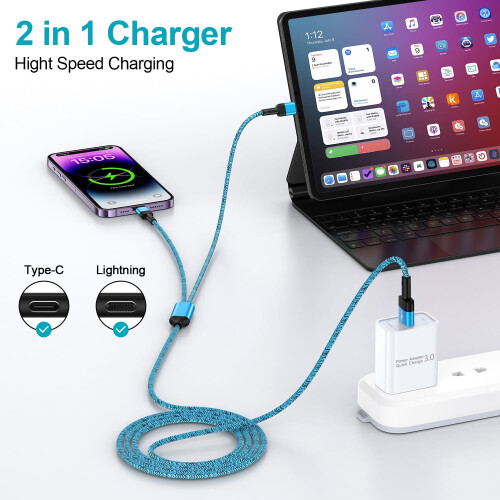 USB-C Cable 2-in-1 Nylon Braided 3-Pack 4FT 3A 1