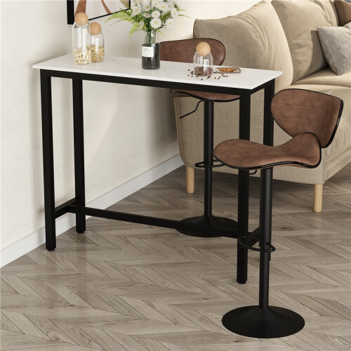 Rectangular Bar Table, Wood Effect Coffee Table for Small Space, Breakfast Dining, Kitchen, Industrial, White & Black 2