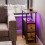 Levede Bedside Table Narrow Side Table with LED Charging Station Storage Brown 6