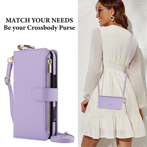 iPhone 15 Plus magnetic flip wallet case purple with RFID 1