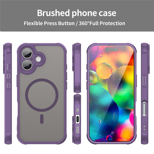 iPhone 16 Magnetic Matte Case Purple with Military-Grade 1