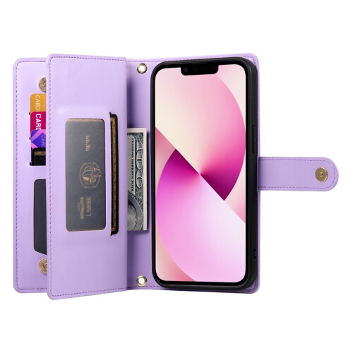 Purple Leather Wallet Case for iPhone 13 6.1 inch 2