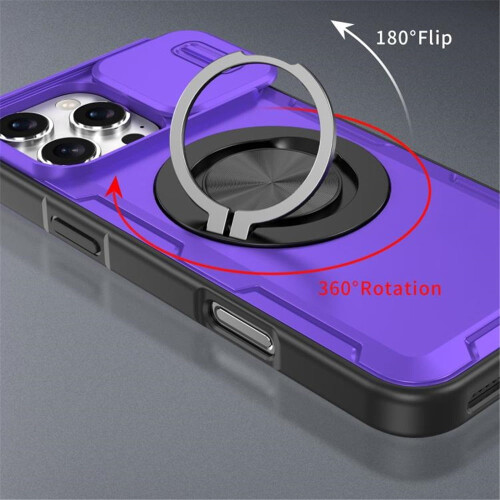 Purple Rugged iPhone 16 Pro Max Case with Rotating Stand 2