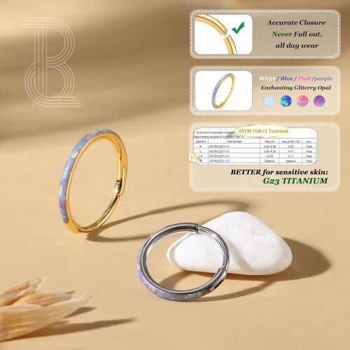 G23 Titanium Opal Nose Hoops 16G 18G 20G 2