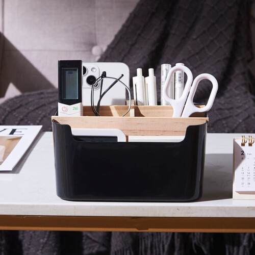Desk Organizer Plastic 5-Compartment Pen Holder Black 2