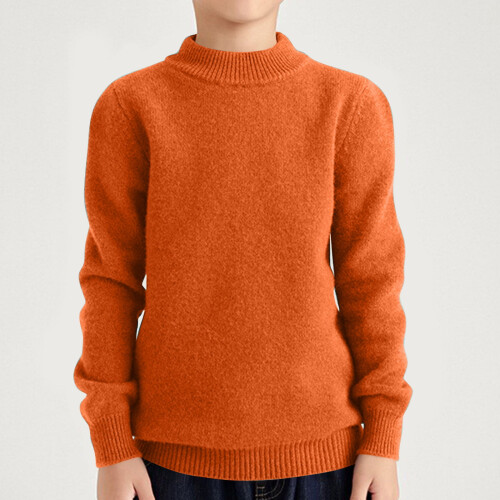 Unisex Knit Sweater Solid Orange Long Sleeve Round Neck 1