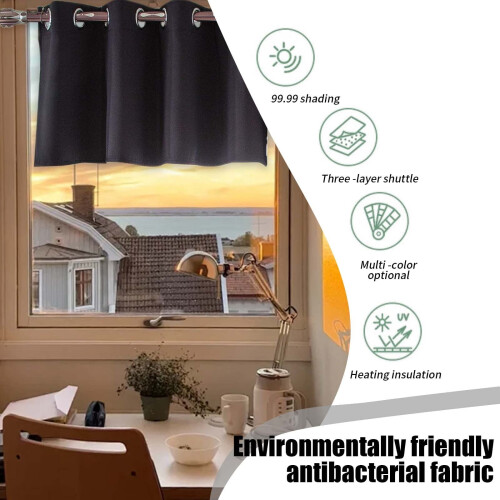 Thermal Blackout Kitchen Curtains Black Grommet Top 14x29 2