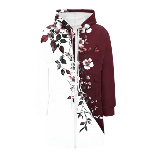 Women's Oversized Printed Hoodie Sweatshirt with Zip and 2