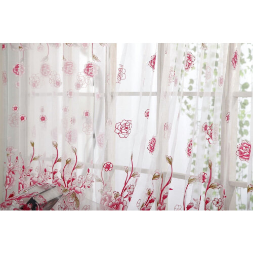 Sheer Floral Peony Curtains with Rod Pocket, 1 Panel, 39.37 2