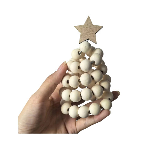 Wooden Spiral Christmas Tree Ornament Rustic Beaded Boho 1