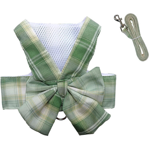 Dog Harness and Leash Set Adjustable Breathable Plaid Vest 2