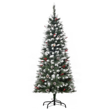 5FT Artificial Christmas Tree Xmas Pencil Tree with Red Berries and Pinecones Holiday Home Indoor Decoration with Foldable Feet, Green