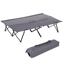 Double Camping Cot Bed, with Bag - Grey