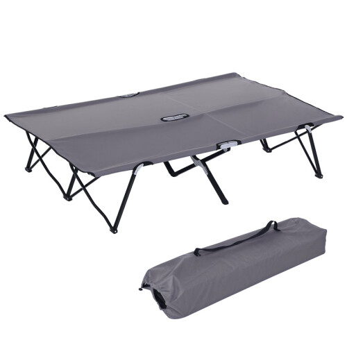 Double Camping Cot Bed, with Bag - Grey
