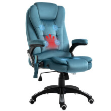 Massage Recliner Chair Heated Office Chair with Six Massage Points Velvet-Feel Fabric 360 Swivel Wheels Blue