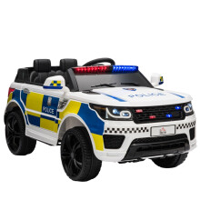 12V Electric Car for Kids, Ride on Police Car with 2 Motors, Remote Control, Siren Flashing Lights, USB, Auxiliary Wheels, for 3-6 Years, White