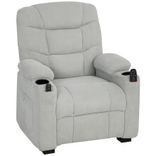 Electric Massage Recliner Armchair with Vibration, Heat, Motor, Fleece, Spring Pack, USB Port, Footrest, Side Pocket, Cup Holders, Grey
