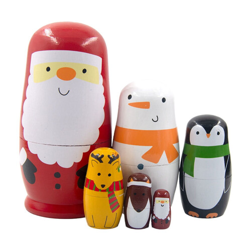 Wooden Santa Nesting Dolls Handmade 5 pcs 1