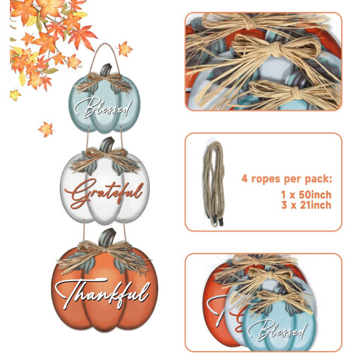 Pumpkin Wall Signs Rustic Grateful Thankful Blessed 3 pcs 2
