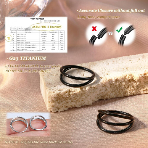 Titanium Hoop Nose Ring 16G 18G 20G CZ 1