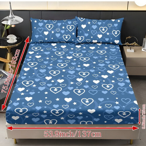 Queen Sheet Set Soft Cooling Polyester Blue Star Pink Heart 1
