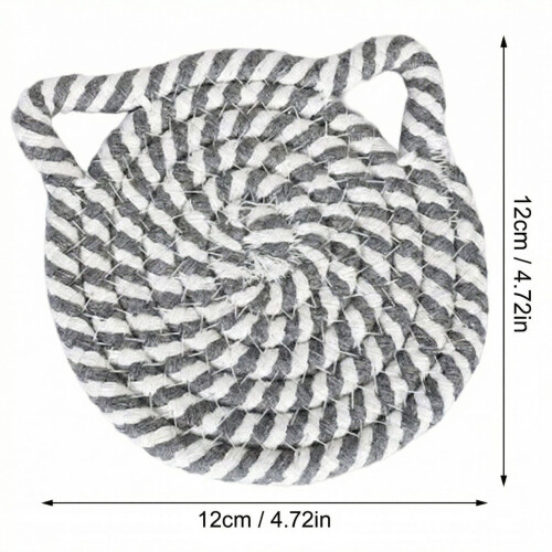 Cat-Shaped Cotton Rope Coaster 4.72x4.72 In Light Gray 2