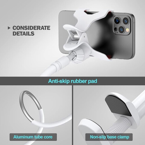 Flexible Lazy Arm Phone Holder White 360 Adjustable 1