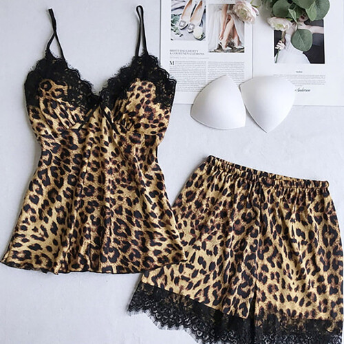 Women's Leopard Print Satin Nightgown 1 Piece 1