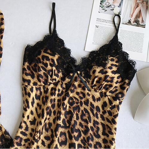 Women's Leopard Print Satin Nightgown 1 Piece 2