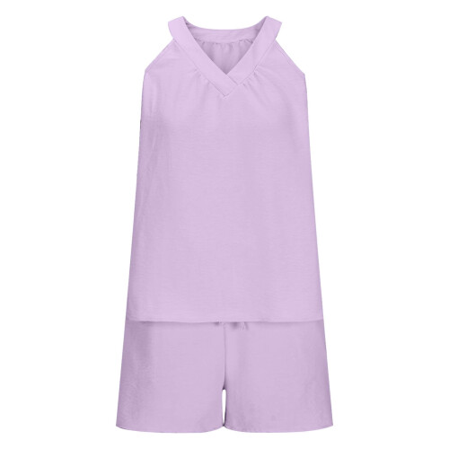 Women's Soft Solid Lounge Set V-Neck Cami and Shorts with 1