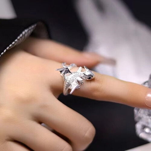 Vintage Punk Gothic Rings Flying Dragon Alloy Adjustable 2