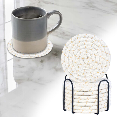Cotton Woven Drink Coasters with Holder 8-Pc 1