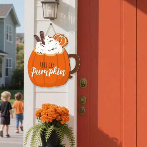 Wooden Pumpkin Fall Decor Sign Orange 2