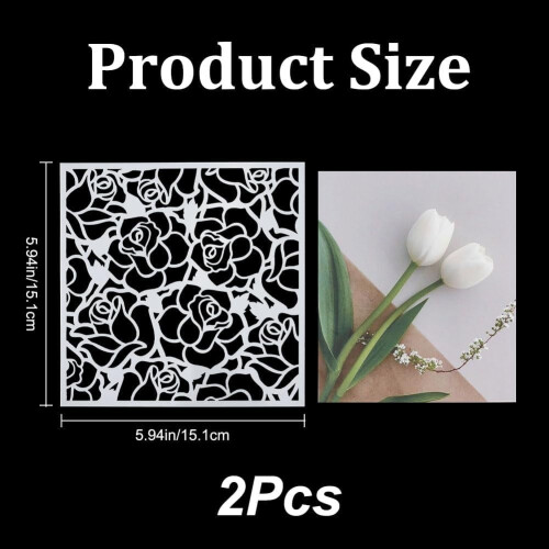 Rose Stencil Set Reusable Plastic 2 pcs 6x6 inch 1