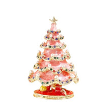 (Pink) Mini Christmas Tree Jewelry Box, Vintage Ring Storage Ornament, Holiday Gift