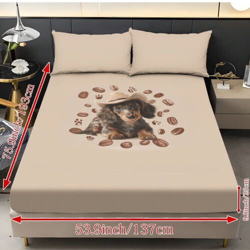 Queen Cooling Bed Sheet Set Dachshund Coffee Beans Print 1
